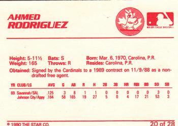 1990 Star Hamilton Redbirds #20 Ahmed Rodriguez Back