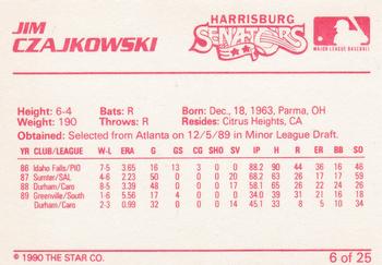 1990 Star Harrisburg Senators #6 Jim Czajkowski Back
