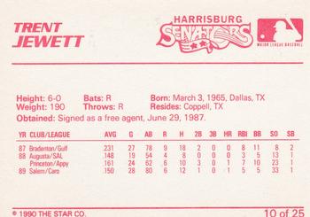 1990 Star Harrisburg Senators #10 Trent Jewett Back