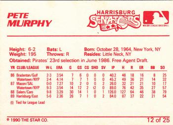 1990 Star Harrisburg Senators #12 Pete Murphy Back
