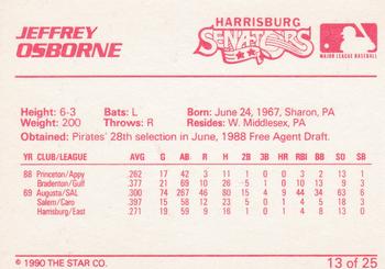 1990 Star Harrisburg Senators #13 Jeffrey Osborne Back