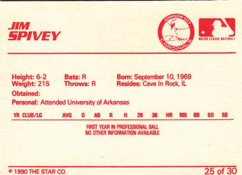 1990 Star Johnson City Cardinals #25 Jim Spivey Back