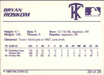 1990 Star Kenosha Twins #29 Bryan Roskom Back