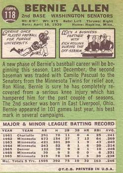 1967 Topps #118 Bernie Allen Back