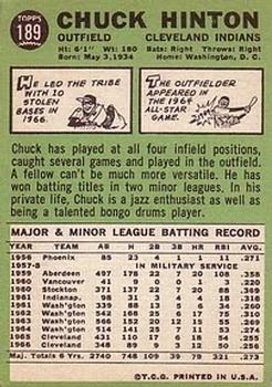 1967 Topps #189 Chuck Hinton Back