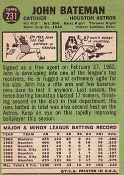 1967 Topps #231 John Bateman Back