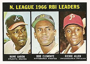 1967 Topps #242 National League 1966 RBI Leaders (Hank Aaron / Bob Clemente / Richie Allen) Front
