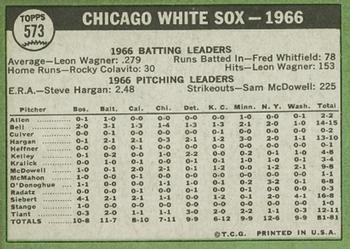 1967 Topps #573 Chicago White Sox Back