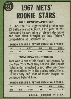 1967 Topps #581 Mets 1967 Rookie Stars (Bill Denehy / Tom Seaver) Back