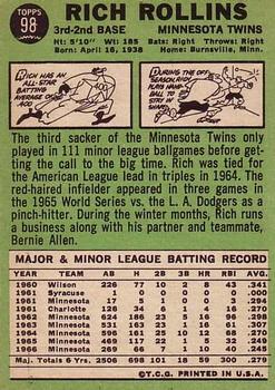 1967 Topps #98 Rich Rollins Back