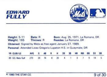 1990 Star Kingsport Mets #9 Edward Fully Back