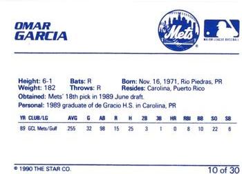1990 Star Kingsport Mets #10 Omar Garcia Back