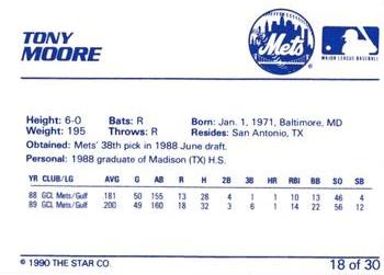1990 Star Kingsport Mets #18 Tony Moore Back