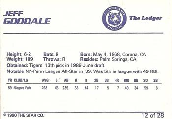1990 Star Lakeland Tigers #12 Jeff Goodale Back