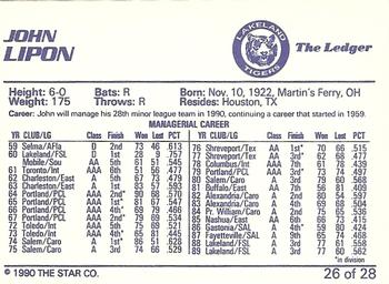1990 Star Lakeland Tigers #26 John Lipon Back