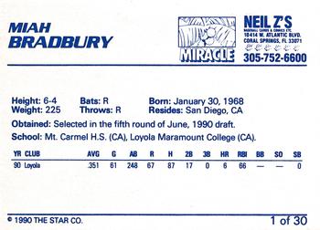 1990 Star Miami Miracle I #1 Miah Bradbury Back