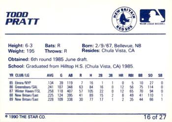 1990 Star New Britain Red Sox #16 Todd Pratt Back