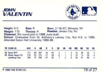 1990 Star New Britain Red Sox #19 John Valentin Back