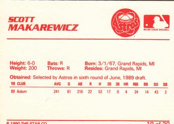 1990 Star Osceola Astros #19 Scott Makarewicz Back