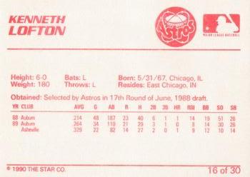 1990 Star Osceola Astros #16 Kenneth Lofton Back
