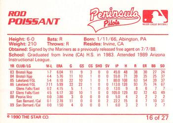 1990 Star Peninsula Pilots #16 Rod Poissant Back