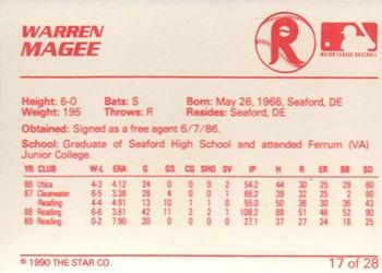 1990 Star Reading Phillies #17 Warren Magee Back