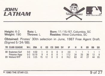 1990 Star Salem Buccaneers #9 John Latham Back