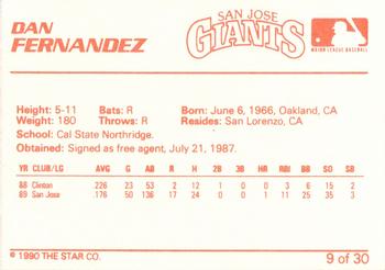 1990 Star San Jose Giants #9 Dan Fernandez Back