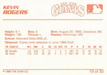 1990 Star San Jose Giants #19 Kevin Rogers Back
