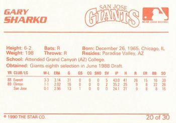 1990 Star San Jose Giants #20 Gary Sharko Back