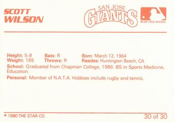 1990 Star San Jose Giants #30 Scott Wilson Back