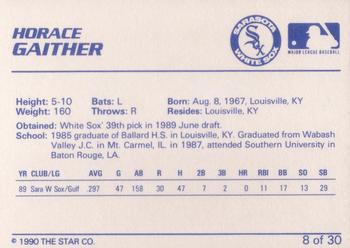 1990 Star Sarasota White Sox #8 Horace Gaither Back