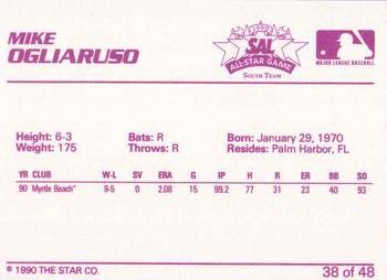 1990 Star South Atlantic League All-Stars #38 Mike Ogliaruso Back