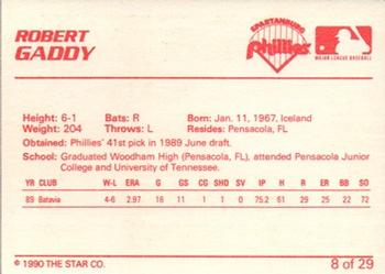 1990 Star Spartanburg Phillies #8 Robert Gaddy Back