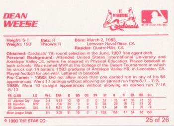 1990 Star St. Petersburg Cardinals #25 Dean Weese Back