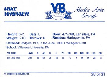 1990 Star Vero Beach Dodgers #28 Mike Wismer Back