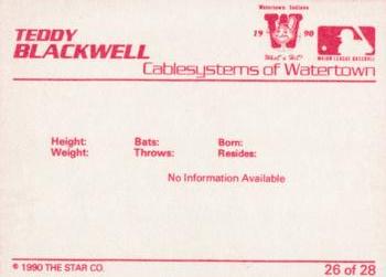 1990 Star Watertown Indians #26 Teddy Blackwell Back