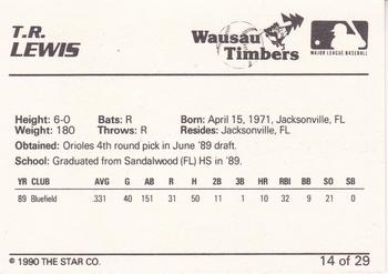 1990 Star Wausau Timbers #14 T.R. Lewis Back