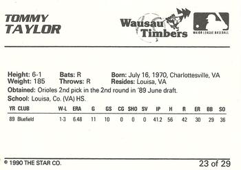 1990 Star Wausau Timbers #23 Tommy Taylor Back