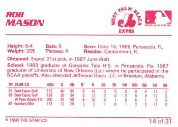 1990 Star West Palm Beach Expos #14 Rob Mason Back