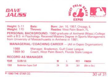 1990 Star West Palm Beach Expos #30 Dave Jauss Back