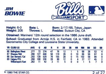 1990 Star Williamsport Bills #2 Jim Bowie Back