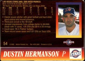 1995 Action Packed #54 Dustin Hermanson Back