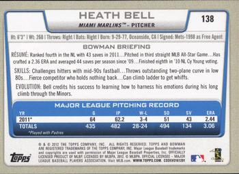 2012 Bowman #138 Heath Bell Back