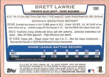 2012 Bowman #191 Brett Lawrie Back