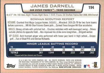 2012 Bowman #194 James Darnell Back