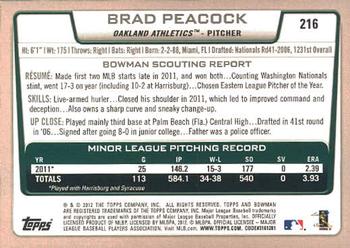 2012 Bowman #216 Brad Peacock Back