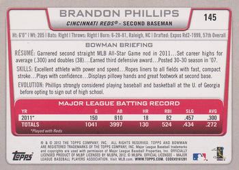 2012 Bowman #145 Brandon Phillips Back