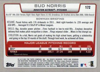 2012 Bowman #172 Bud Norris Back