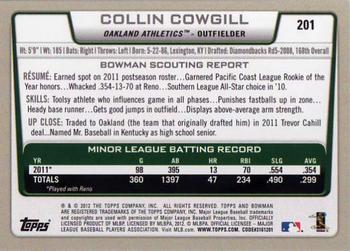 2012 Bowman #201 Collin Cowgill Back
